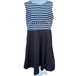 Bea & Dot ModCloth 1X Black White Stripe Fit Flare Dress Sleeveless Retro Pinup